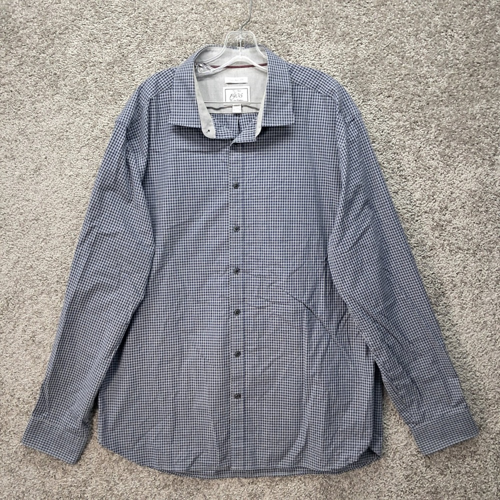 Jos A Bank 1905 Blue Gingham Tailored Fit Button Down Shirt‎ Mens 2XLT 7034